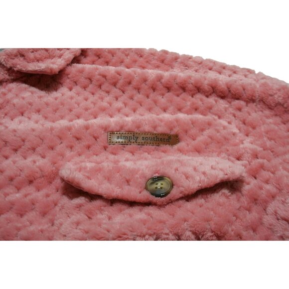 Simply Southern Womens Med Sherpa Fleece Shirt Jacket Pink Cozy Casual Shacket - Picture 3 of 7